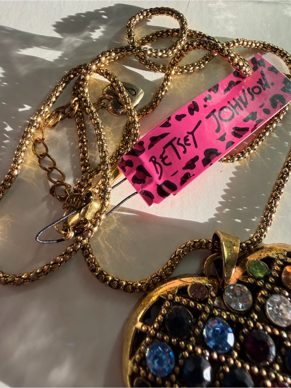 Betsey Johnson Gold Multicolor Crystal Heart Locket Necklace 30” - Picture 3 of 11